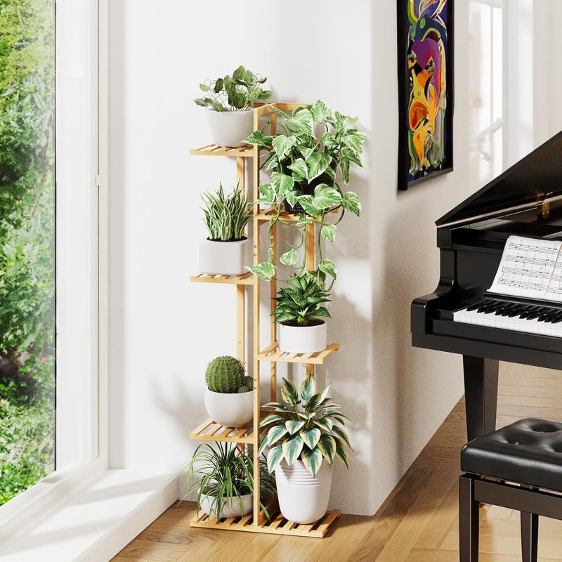 ROSSNY 48 Inch Talll Plant Stand Indoor, 6 Tier 7 Potted Bamboo Plant Stands for Indoor Plants, Corner Plant Stand, Plant Shelf For Indoor, Tiered Plant Stands, Indoor Plant Holder, Natural - Image 3