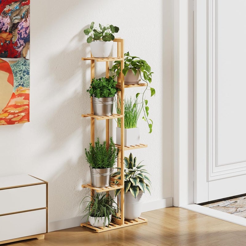 ROSSNY 48 Inch Talll Plant Stand Indoor, 6 Tier 7 Potted Bamboo Plant Stands for Indoor Plants, Corner Plant Stand, Plant Shelf For Indoor, Tiered Plant Stands, Indoor Plant Holder, Natural - Image 2