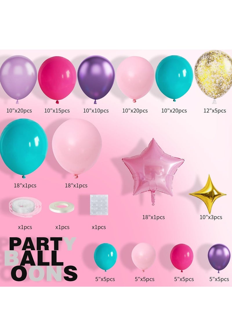 SYOSI - Pink Purple Balloon Arch Kit, Blue Hot Teal Balloons Arch, Garland With Confetti and Foil for Girls Birthday Party Decorations - Image 1