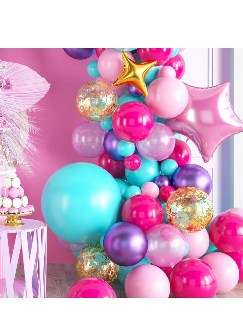 SYOSI - Pink Purple Balloon Arch Kit, Blue Hot Teal Balloons Arch, Garland With Confetti and Foil for Girls Birthday Party Decorations - Image 1