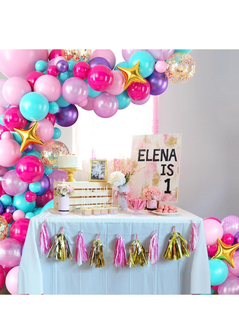 SYOSI - Pink Purple Balloon Arch Kit, Blue Hot Teal Balloons Arch, Garland With Confetti and Foil for Girls Birthday Party Decorations - Image 1