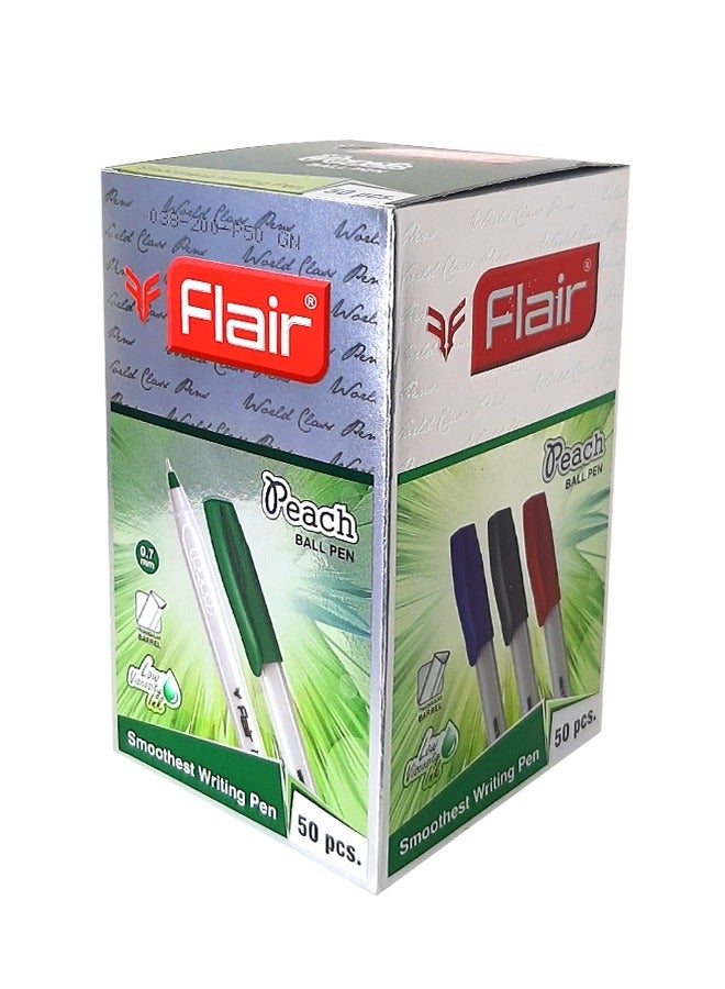 Flair مجموعة أقلام حبر جاف ناعمة من Peach مكونة من 50 قطعة، باللون الأخضر - Image 1