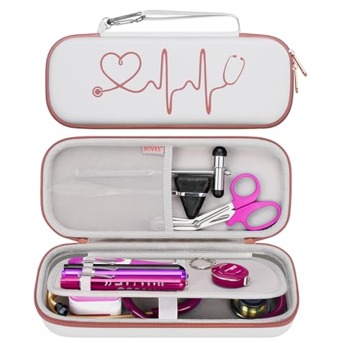 BOVKE Travel Stethoscope Case for for 3M Littmann Cardiology IV Diagnostic, Classic III Monitoring, Lightweight II S.E, MDF Acoustica Deluxe Stethoscopes, Pocket for Nurse Accessories, White Rosegold - Image 1