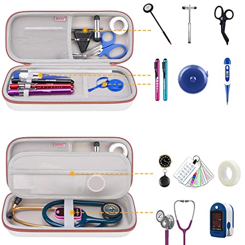 BOVKE Travel Stethoscope Case for for 3M Littmann Cardiology IV Diagnostic, Classic III Monitoring, Lightweight II S.E, MDF Acoustica Deluxe Stethoscopes, Pocket for Nurse Accessories, White Rosegold - Image 2