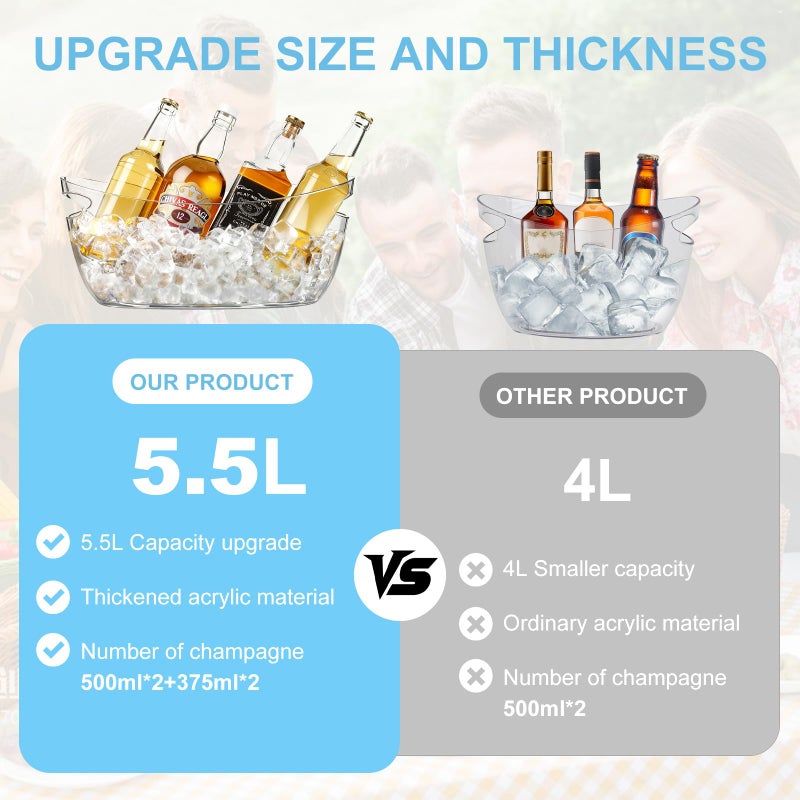 1ZIZIFA8 2-Pack Ice Buckets for Parties - Extra Large 5.5L Clear Beverage Tubs with Scoops, Perfect for Champagne, Beer, Sparkling Wine, and Cocktails - Mimosa Bar Essentials - Image 5
