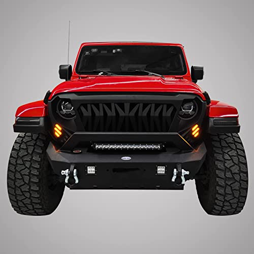 Hooke Road JL/JT Front Grill Cover Shark Grille Guard for Jeep Wrangler JL JLU & Gladiator JT 2018-2025 (Amber Signal Lights Included) - Image 3