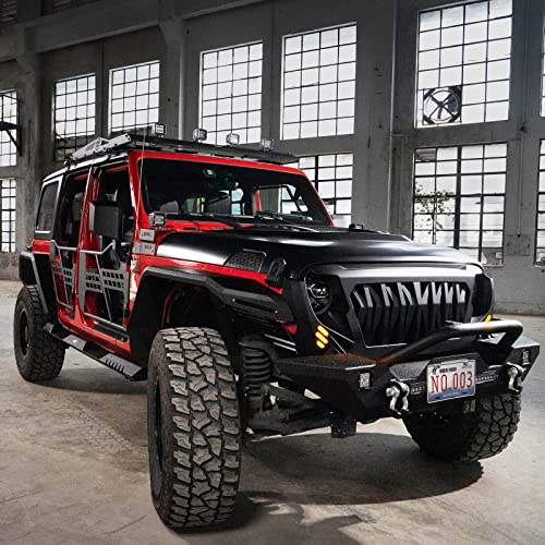 Hooke Road JL/JT Front Grill Cover Shark Grille Guard for Jeep Wrangler JL JLU & Gladiator JT 2018-2025 (Amber Signal Lights Included) - Image 4