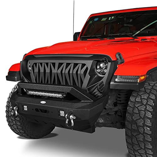 Hooke Road JL/JT Front Grill Cover Shark Grille Guard for Jeep Wrangler JL JLU & Gladiator JT 2018-2025 (Amber Signal Lights Included) - Image 2