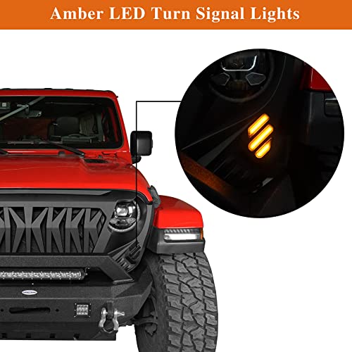 Hooke Road JL/JT Front Grill Cover Shark Grille Guard for Jeep Wrangler JL JLU & Gladiator JT 2018-2025 (Amber Signal Lights Included) - Image 5