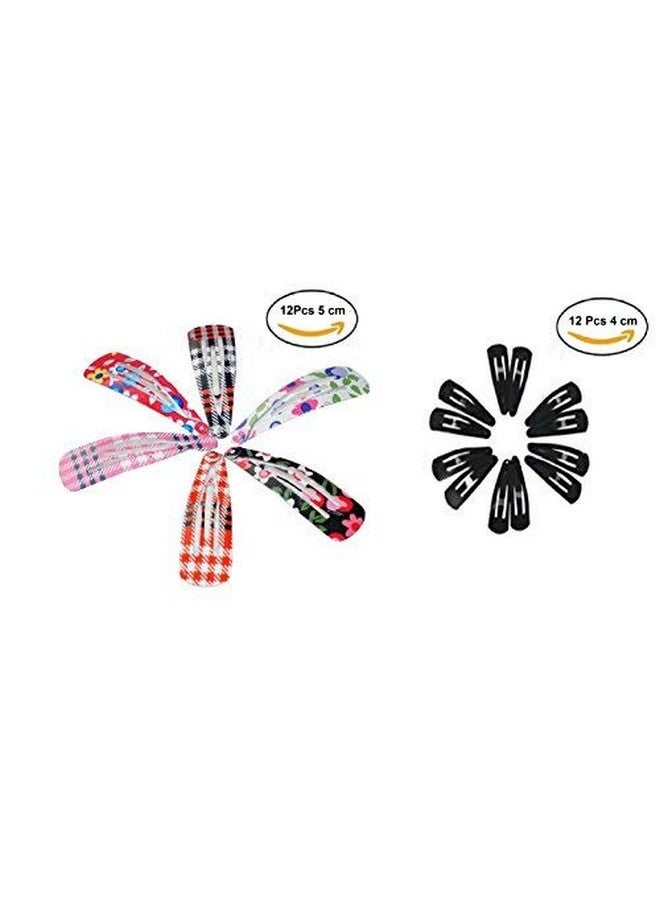 FOK Set of 24 Pcs Tik Tak Hair Pins (6 Pairs-5cm of Printed Random Multi Color and 6 Pairs-4cm of Black Color) Premium Metal Triangular Tik Tak Hair Pins or Clips Hair Accessories for Girls and Women - Image 2