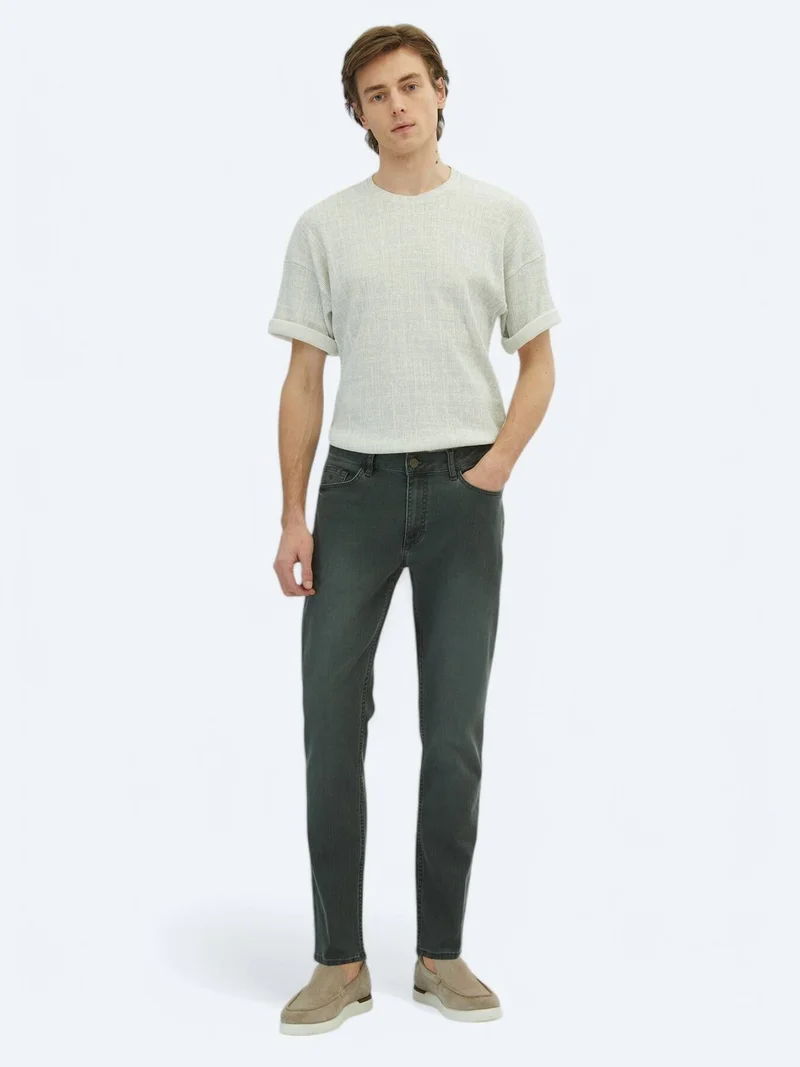 Kip Dark Green Slim Fit Denim Cotton Blended Trousers
