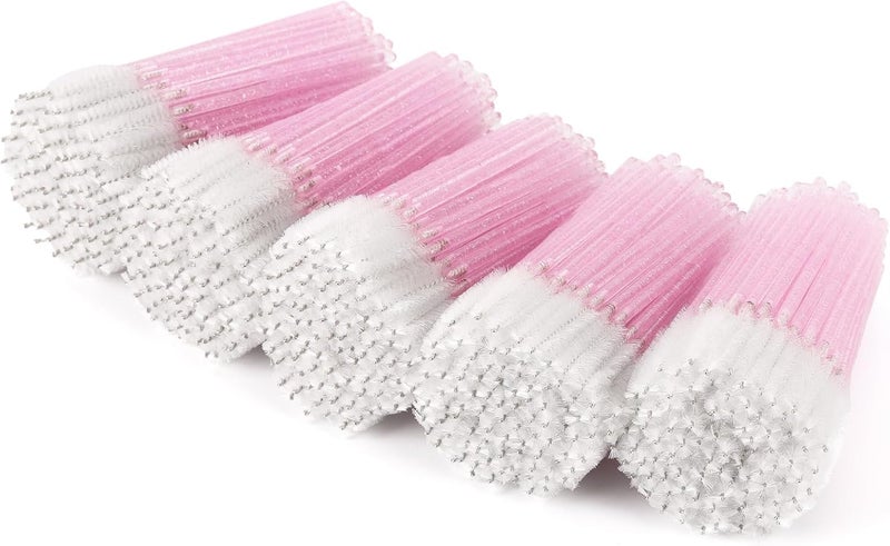 Tbestmax 500 Disposable Mascara Wands Eyelash Brush Spoolies for Eyebrow Eye Lash Extension (Pink, White) - Image 1