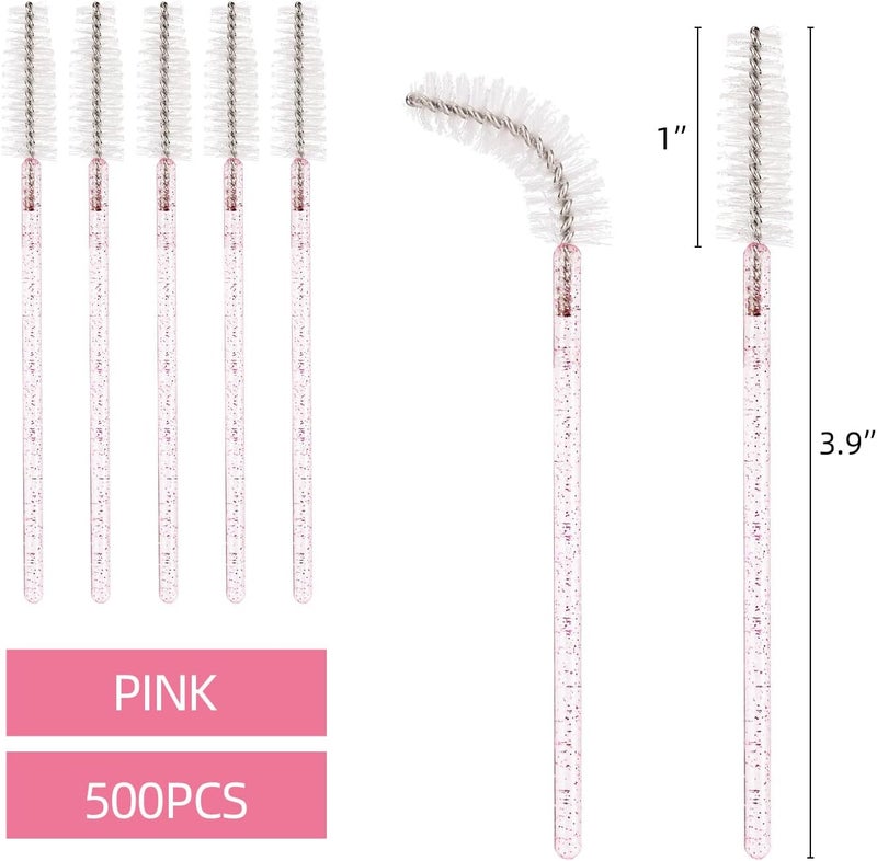 Tbestmax 500 Disposable Mascara Wands Eyelash Brush Spoolies for Eyebrow Eye Lash Extension (Pink, White) - Image 2
