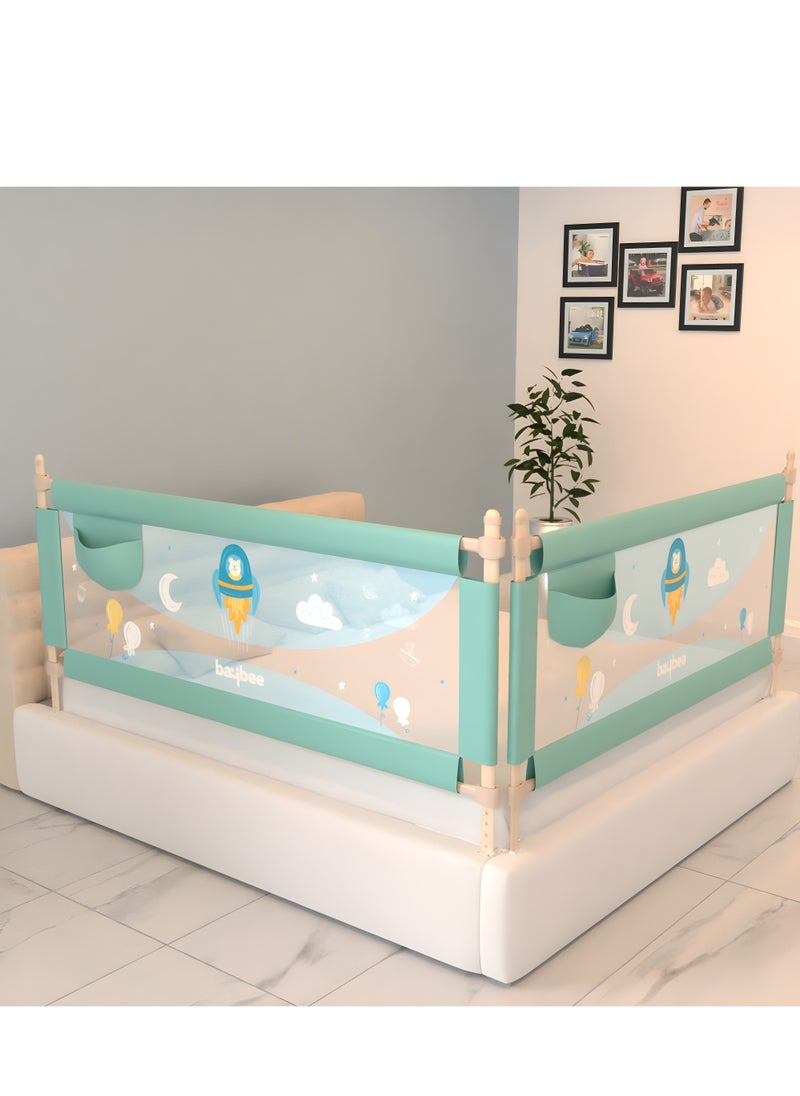 BAYBEE Baybee Bed Rail Guard Barrier for Baby Portable Safety Foldable Adjustable Height Falling Protector Fence Bedrail Single Side for Toddler 150 x 63cm (Pack of 2)  Green  - Image 1