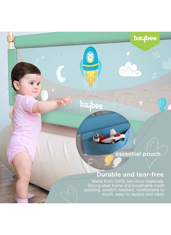 BAYBEE Baybee Bed Rail Guard Barrier for Baby Portable Safety Foldable Adjustable Height Falling Protector Fence Bedrail Single Side for Toddler 150 x 63cm (Pack of 2)  Green  - Image 4