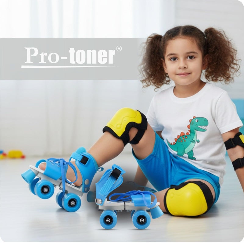 Protoner Kids Roller Skates Set with Helmet, Knee Pads, Elbow Pads and Wrist Guards (Blue) - Image 2