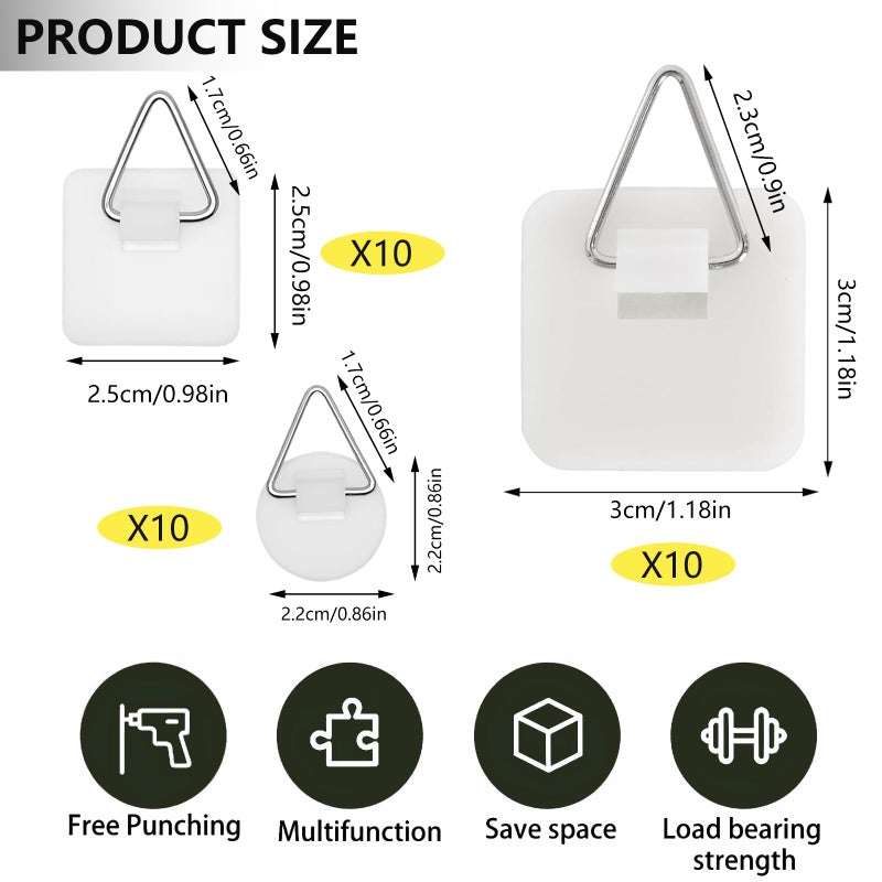 WBHLMZIR 30pcs Adhesive Plate Hangers Invisible Vertical Wall Art Display Holder,Picture Hangers Without Nails,Photo Fram Sticky Hanging Hooks,No Wall Damage (Max.load10kg) - Image 2
