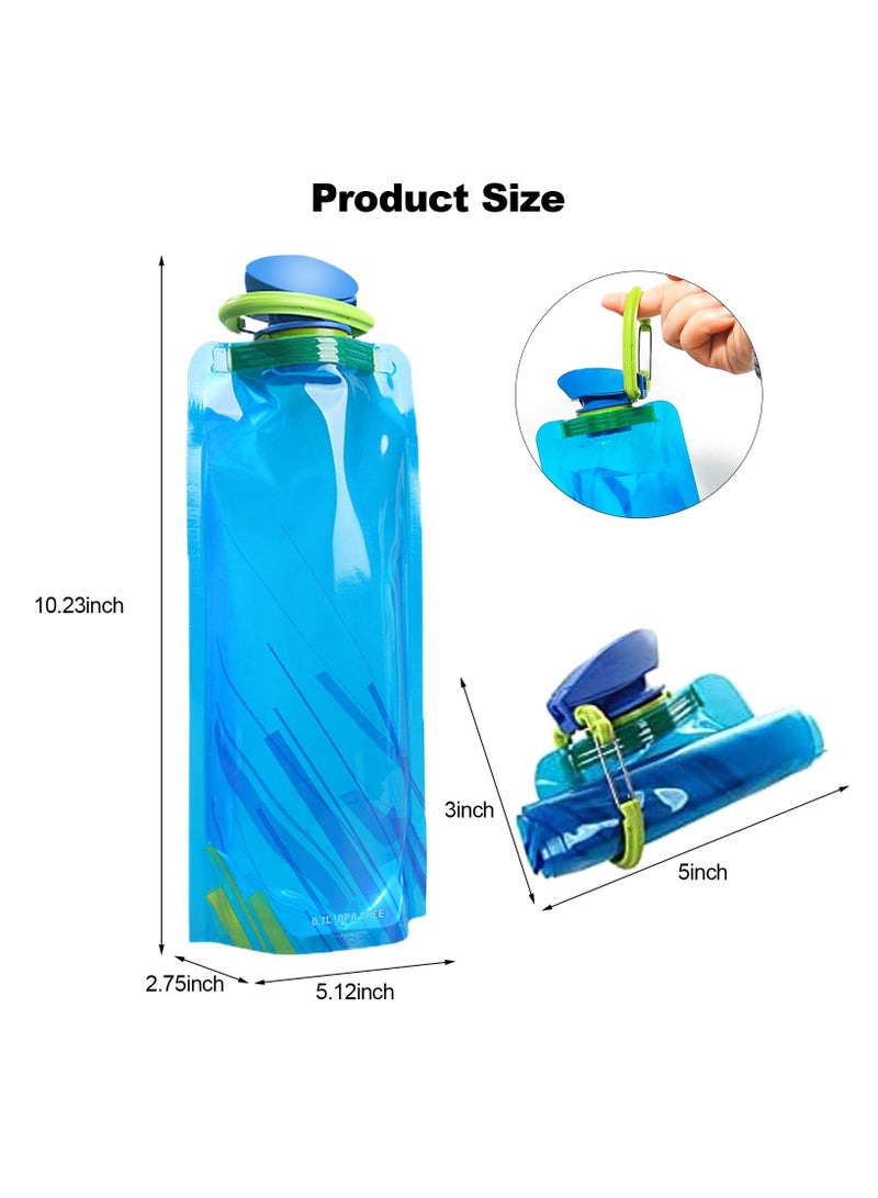 SYOSI (6 عبوات) زجاجة مياه كبيرة قابلة للطي بسعة 700 مل، زجاجة مياه محمولة قابلة للطي بالكامل للجري وركوب الدراجات والسفر والتخييم والمشي لمسافات طويلة والرياضات الخارجية والداخلية (أسود، أزرق، أبيض) - Image 2
