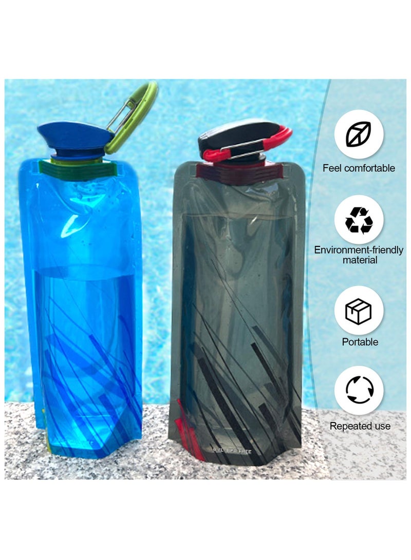 SYOSI (6 عبوات) زجاجة مياه كبيرة قابلة للطي بسعة 700 مل، زجاجة مياه محمولة قابلة للطي بالكامل للجري وركوب الدراجات والسفر والتخييم والمشي لمسافات طويلة والرياضات الخارجية والداخلية (أسود، أزرق، أبيض) - Image 4