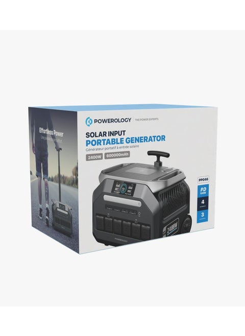 Solar Input Portable Generator 2400W/ 600000mAh Battery Capacity/ 100W Power Delivery/ 4 AC Sockets/ 3 DC Output- Black