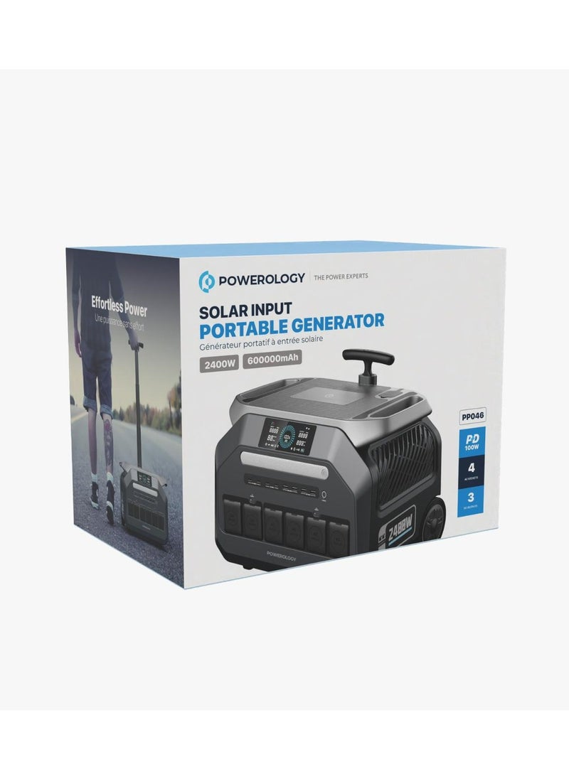 Solar Input Portable Generator 2400W/ 600000mAh Battery Capacity/ 100W Power Delivery/ 4 AC Sockets/ 3 DC Output- Black
