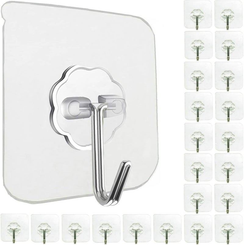 Jwxstore 24 Pack Heavy Duty Self Adhesive Hooks - 33lb Max, Transparent, Waterproof, Sticky Wall Hooks for Keys, Bathroom, Shower, Outdoor, Kitchen, Door, Home Improvement, Utility - Image 1