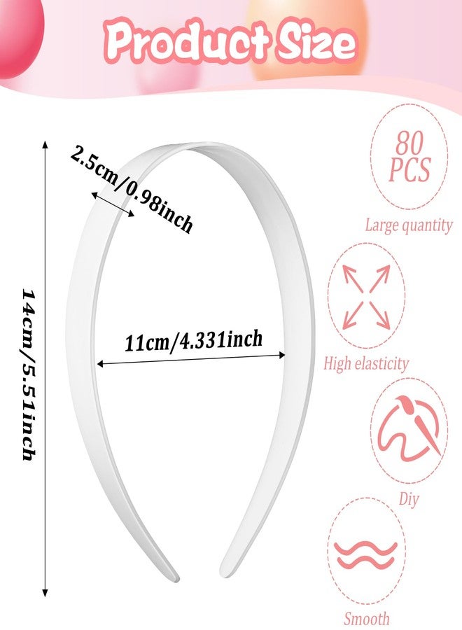 xozeooeu 80 PCS White Plastic Headbands Bulk, 1 Inch Wide No Teeth Plain Headbands for DIY Crafts, Comfortable Blank Hair Bands for Women - Image 2