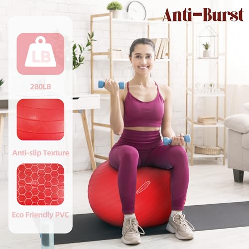 Fitvids Anti-Burst and Slip Resistant Exercise Ball Yoga Ball Fitness Ball Birthing Ball with Quick Pump, 2,000-Pound Capacity, Red, 30-inch, XL - Image 4