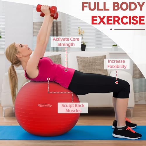 Fitvids Anti-Burst and Slip Resistant Exercise Ball Yoga Ball Fitness Ball Birthing Ball with Quick Pump, 2,000-Pound Capacity, Red, 30-inch, XL - Image 3
