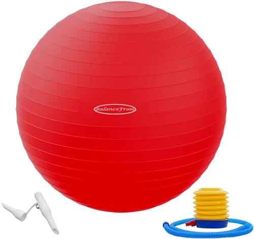 Fitvids Anti-Burst and Slip Resistant Exercise Ball Yoga Ball Fitness Ball Birthing Ball with Quick Pump, 2,000-Pound Capacity, Red, 30-inch, XL - Image 1