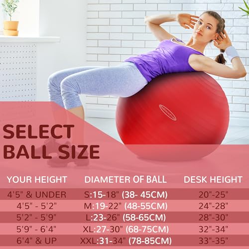 Fitvids Anti-Burst and Slip Resistant Exercise Ball Yoga Ball Fitness Ball Birthing Ball with Quick Pump, 2,000-Pound Capacity, Red, 30-inch, XL - Image 2