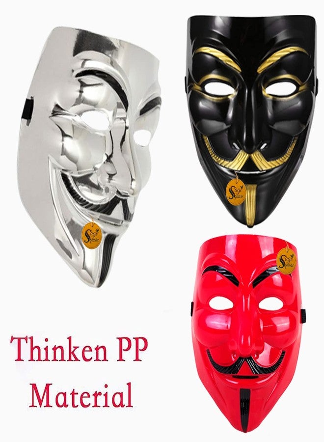 Sage Square Black, Red & Silver Vendetta FACE MASK Fawkes Mask Anonymous VIP Edition Face-Mask Perfect Fit Cosplay V for Vendetta (Set Of 3) - Image 5