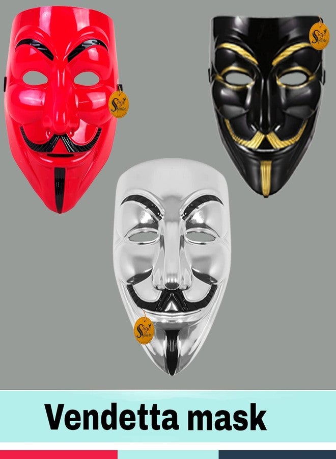 Sage Square Black, Red & Silver Vendetta FACE MASK Fawkes Mask Anonymous VIP Edition Face-Mask Perfect Fit Cosplay V for Vendetta (Set Of 3) - Image 4