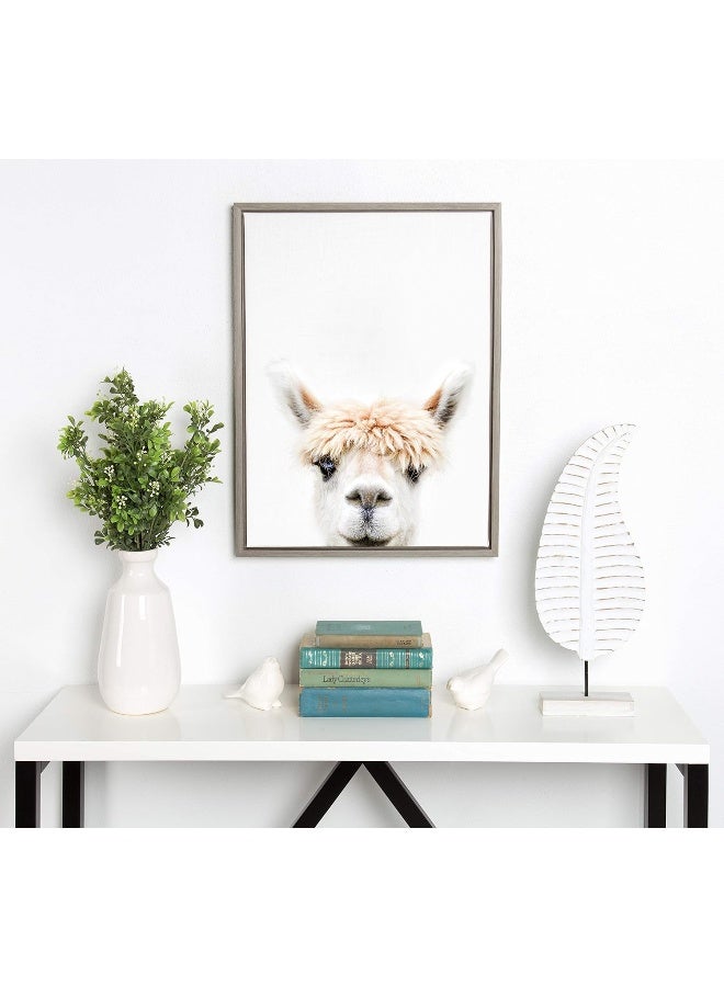 Kate and Laurel Kate and Laurel Sylvie Alpaca Bangs Animal Print Portrait Framed Canvas Wall Art by Amy Peterson 18x24 Gray  - Image 2