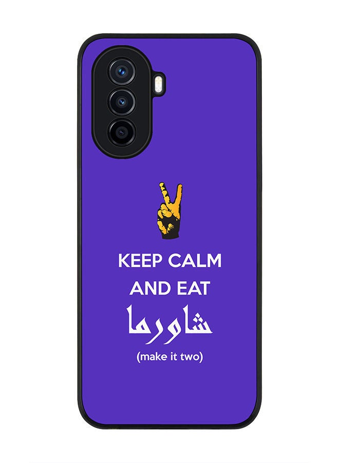 Stylizedd Rugged Black edge case for Huawei Nova Y70  Slim fit Soft Case Flexible Rubber Edges Anti Drop TPU Gel Thin Cover - Keep Calm And Eat Shawarma (Blue) - Image 1