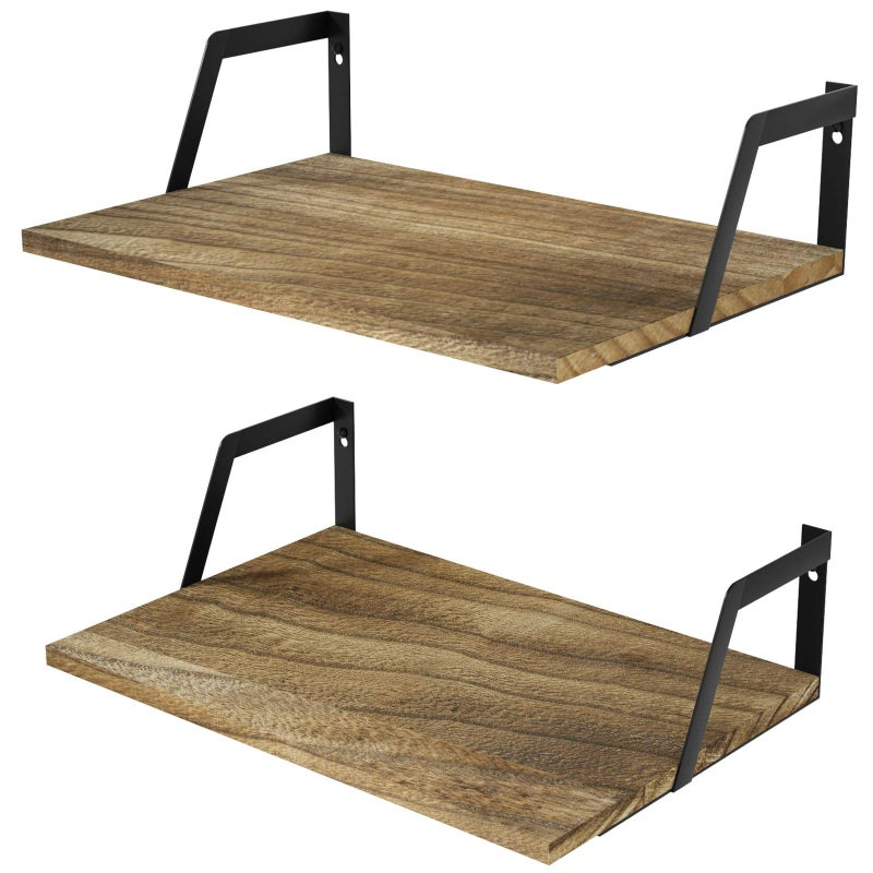 SRIWATANA Floating Shelves Wall Mounted Set of 2 Rustic Wood Shelves with Large CapacityCarbonized Black - Image 1