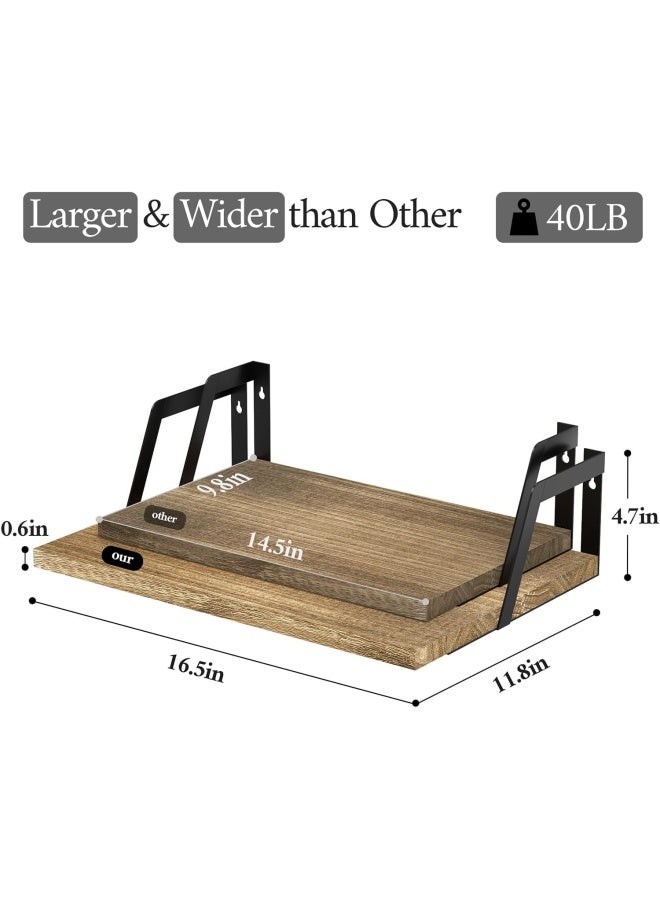SRIWATANA Floating Shelves Wall Mounted Set of 2 Rustic Wood Shelves with Large CapacityCarbonized Black - Image 3