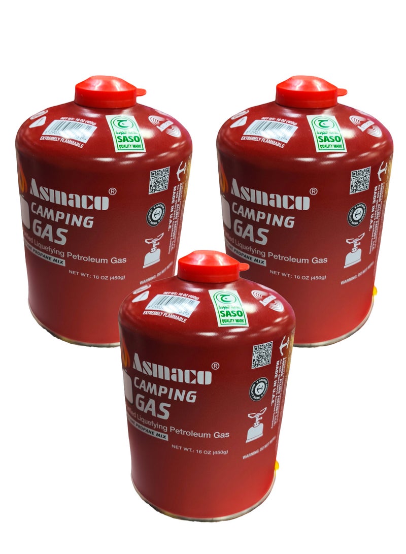 اسماكو 3 قطع غاز بيوتان كبير للتخييم في الهواء الطلق 450 جرام - Image 1