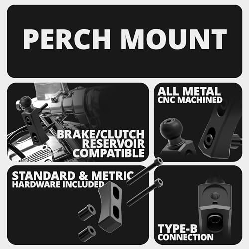 Tackform Black Motorcycle Perch/Brake/Clutch Reservoir Phone Mount - 20MAXX Spring Cradle | 3.5” Long Reach Arm | Billet Aluminum | Compatible with Harley-Davidson, Gold Wing, Honda, More - Image 2