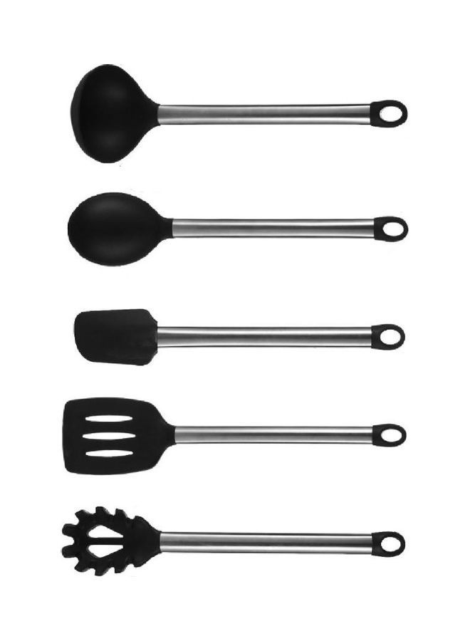 NIBEMINENT 5-Pieces Silicone Cooking Turner Set Black/Silver - Image 2