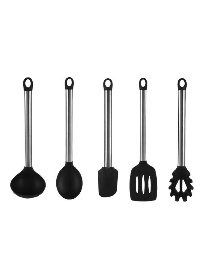 NIBEMINENT 5-Pieces Silicone Cooking Turner Set Black/Silver - Image 1