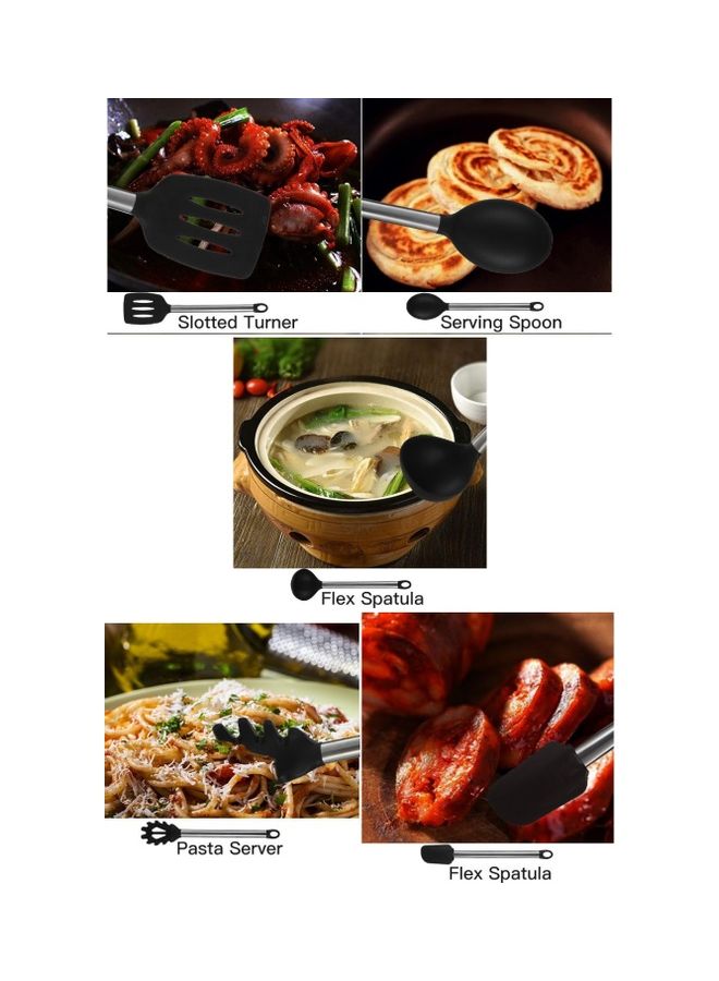 NIBEMINENT 5-Pieces Silicone Cooking Turner Set Black/Silver - Image 4