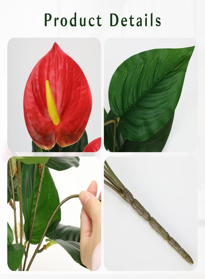 Briful Anthurium Artificial Plants & Flowers, Fake Outdoor Flowers Bush Realistic Faux Tropical Flowers Bulk Silk Floral Stems for Home Garden Patio Table Centerpieces Grave Vase Decor (Red) - Image 3