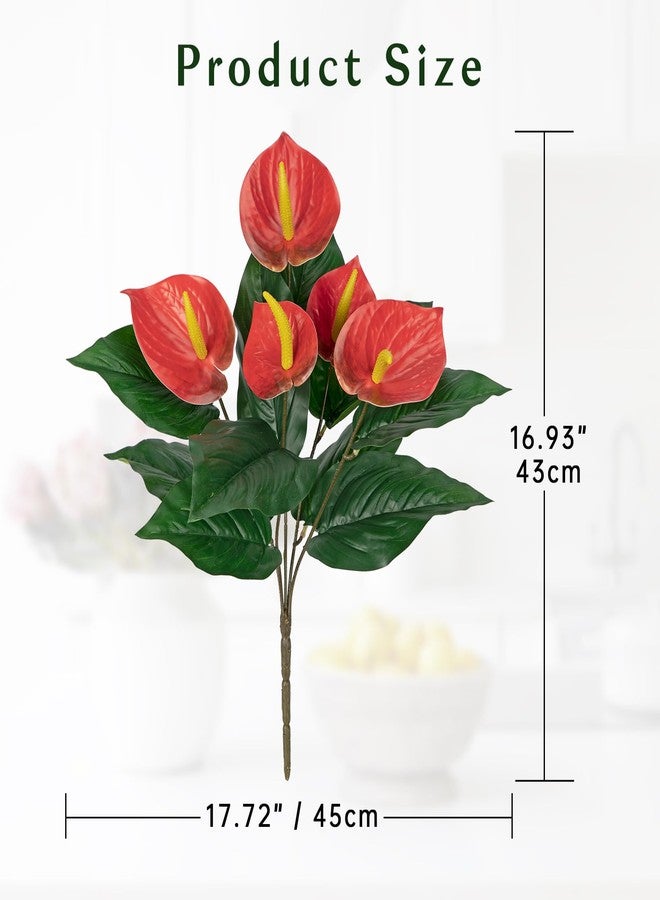 Briful Anthurium Artificial Plants & Flowers, Fake Outdoor Flowers Bush Realistic Faux Tropical Flowers Bulk Silk Floral Stems for Home Garden Patio Table Centerpieces Grave Vase Decor (Red) - Image 2