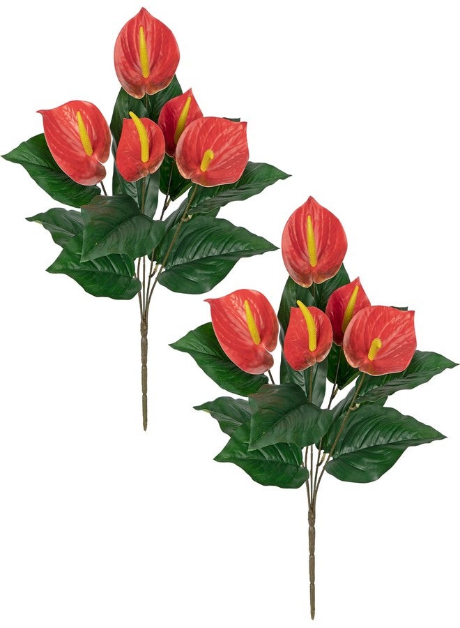 Briful Anthurium Artificial Plants & Flowers, Fake Outdoor Flowers Bush Realistic Faux Tropical Flowers Bulk Silk Floral Stems for Home Garden Patio Table Centerpieces Grave Vase Decor (Red) - Image 1