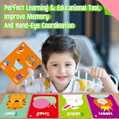 SpriteGru 110 PCS Early Learning Flashcards, Double Sided Cards- Alphabet, Numbers, Foods, Animals, Shapes, Colors, Home Object with 4 Reclosable Rings, Learning Tool for Pre-K Kindergarten Toddlers - Image 5