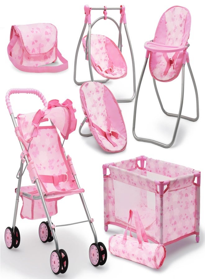 Dolls To Play Baby Doll Stroller Bed and Swing Nursery Playset, Baby Doll Accessories Furniture Set Convertible High Chair Diaper Bag Role Play Deluxe Baby Doll Set - Image 1