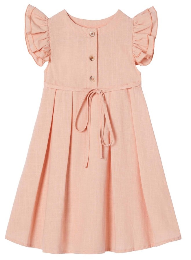 Niyage Girls Flutter Sleeve Dress Toddler Elegant Button Down Casual Dresses Light Pink 90 - Image 1