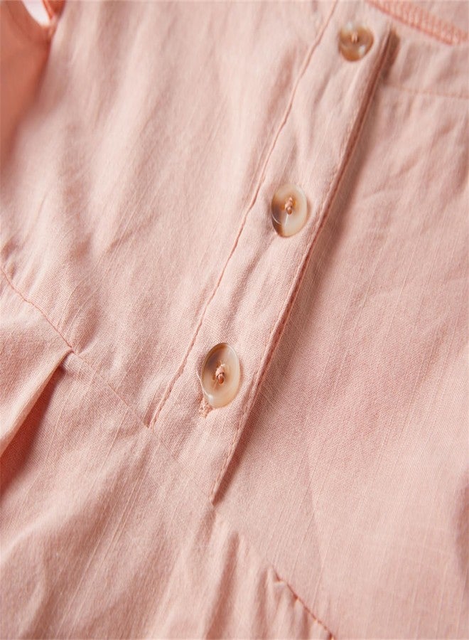 Niyage Girls Flutter Sleeve Dress Toddler Elegant Button Down Casual Dresses Light Pink 90 - Image 5