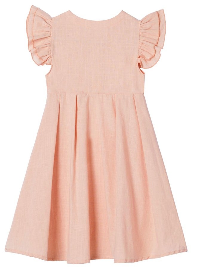 Niyage Girls Flutter Sleeve Dress Toddler Elegant Button Down Casual Dresses Light Pink 90 - Image 3